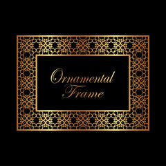 Vintage ornamental golden frame. Luxury elegant ornament. Flourished border. Element for brochures. Template for design. Vector illustration