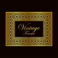 Retro ornamental golden frame. Flourished ornate border. Luxury elegant ornament. Vintage element. Template for design. Vector illustration