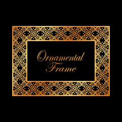Retro ornamental golden frame. Flourished ornate border. Luxury elegant ornament. Vintage element. Template for design. Vector illustration