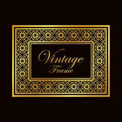 Retro ornamental golden frame. Flourished ornate border. Luxury elegant ornament. Vintage element. Template for design. Vector illustration
