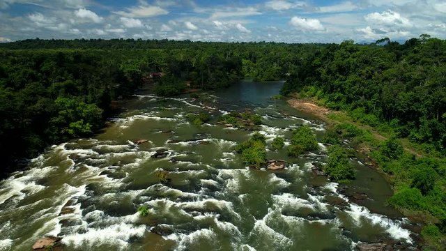 4k Aerial view shot : sae Pra Lai waterfall at Ban Nonghin, Attapeu Province, Bolaven Plateau,Laos