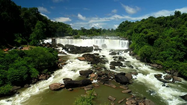 4k Aerial view shot : sae Pra Lai waterfall at Ban Nonghin, Attapeu Province, Bolaven Plateau,Laos