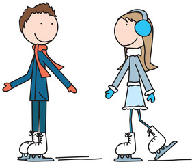 Happy kids ice skating