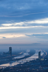 Morning Skyline of Vienna and Danube Portrait Format