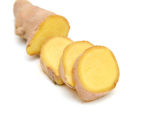 Fresh ginger root or rhizome isolated on white background cutout