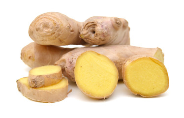 Fresh ginger root or rhizome isolated on white background cutout