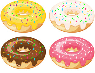 Collection of donuts isolated on white background. Donuts with chocolate frosting and sprinkles. Vector illustration. Home Interior Design Software Programs.