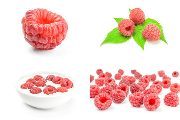 Set of ripe raspberries isolated on a white background cutout