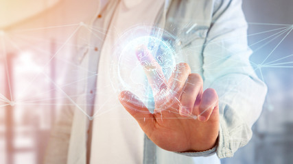 Connected earth globe concept icon on a futuristic interface