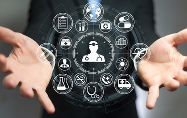 Businessman using modern medical interface 3D rendering