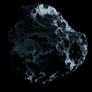 Dark rock asteroid isolated 3D rendering