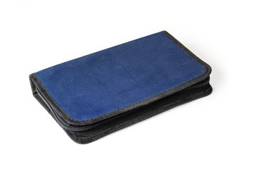 Case with zip for paper and pen on the white background