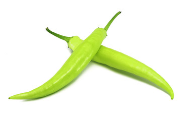 Green chili pepper isolated on a white background, with Clipping Path