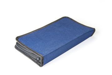 Case with zip for paper and pen on the white background