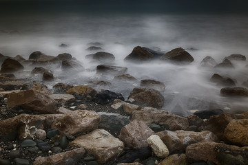 long exposure of sea and rocks