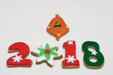 2018 Christmas New Year Cookies on White Background Isolated