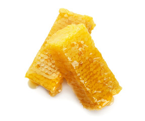 Fresh honeycombs on white background