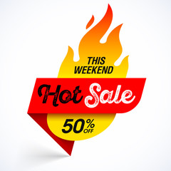 Hot Sale banner, this weekend special offer, big sale, discount up to 50% off