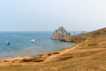 View of Shaman Rock. Lake Baikal. Olkhon Island. Russia