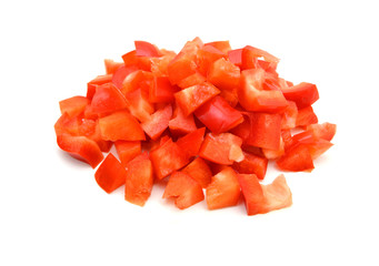 Red sweet bell pepper slices isolated on white background cutout