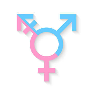 Third gender and sex symbol concept made of half male and half female sign on white background