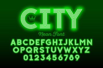 Neon style modern font, alphabet and numbers