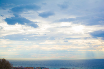 beautiful nice blue and orange sky and could in sunset