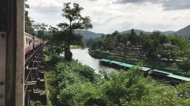 View from the train on the Death Railway passing by the Dangerous Curve in Lum Sum Kanchanaburi Thailand