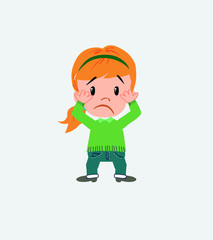 White girl with sweater, surprised.