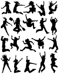 Silhouettes of people wich jumping and flying, vector