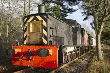 Fototapeta na wymiar Steam engine train station on old railway in rural countryside