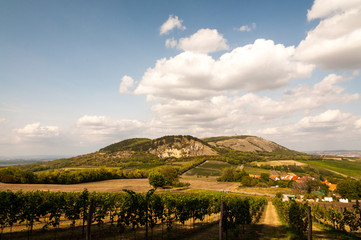 Fototapeta premium view on mountain with blue sky and white clouds in background