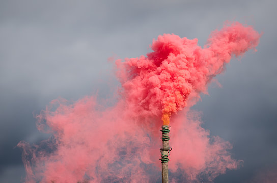 Smoke Bombs With Red Smoke Stock Photo - Download Image Now