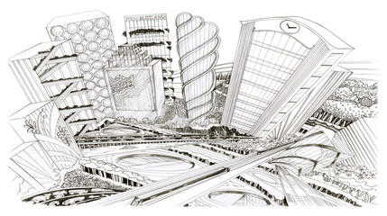 Landscape the city bird eye view sketch design for background