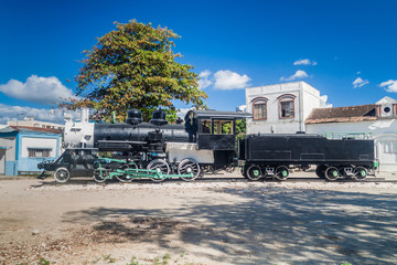 SANTIAGO DE CUBA,  CUBA - FEB 6, 2016: Old steam engine in a port of Santiago de Cuba.