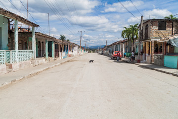 Fototapeta na wymiar CONDADO, CUBA - FEB 9, 2016: Street in Condado village in Valle de los Ingenios valley near Trinidad, Cuba