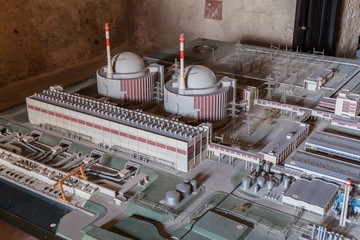 CASTILLO DE JAGUA, CUBA - FEB 12, 2016: Model of abandoned Juragua Nuclear Power Plant at Castillo...