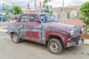 REMEDIOS, CUBA - FEB 12, 2016: Vintage car in Remedios town, Cuba
