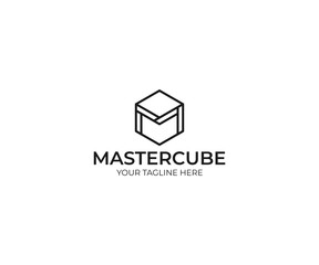 Letter M Cube Logo Template. Line Hexagon Vector Design. Geometric Illustration