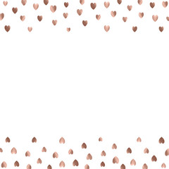 Rose gold glitter beautiful fashion romantic background polka hearts vector background. Pink golden dots confetti frame.