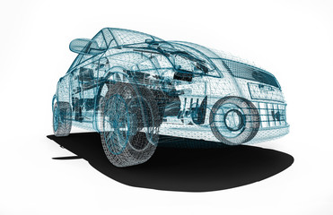 Fototapeta premium car development process / 3d render image of an car in wire frame representing car development process.