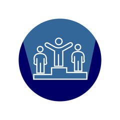 Image of person on pedestal. Line icon with long shadow. Vector Illustration isolated for graphic and web design.