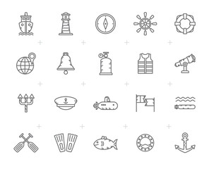 Line Navy, Marine, Sailing and Sea Icons - Vector Icon Set