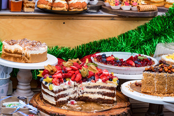 Variety of cakes at Christmas fair