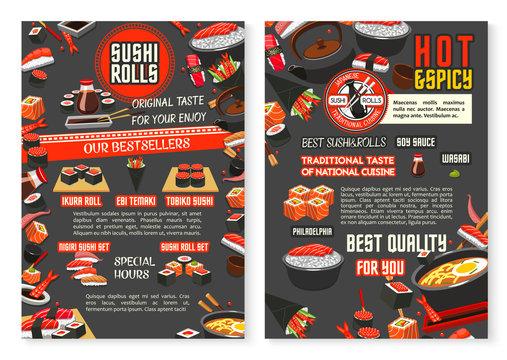 Japanese restaurant and sushi bar menu poster