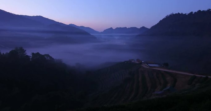 Timelapse foggy moving over Doi Angkhang in northern Thailand.