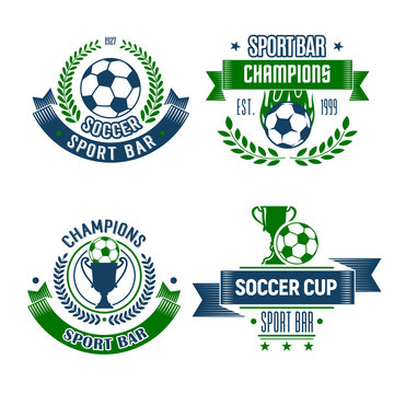 Soccer ball and trophy icon for football sport bar