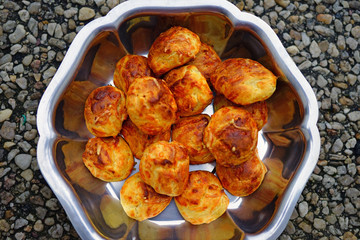 Bowl of French gougeres cheese puff choux