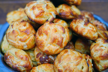 Bowl of French gougeres cheese puff choux