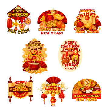 Chinese New Year badge of Oriental Spring Festival